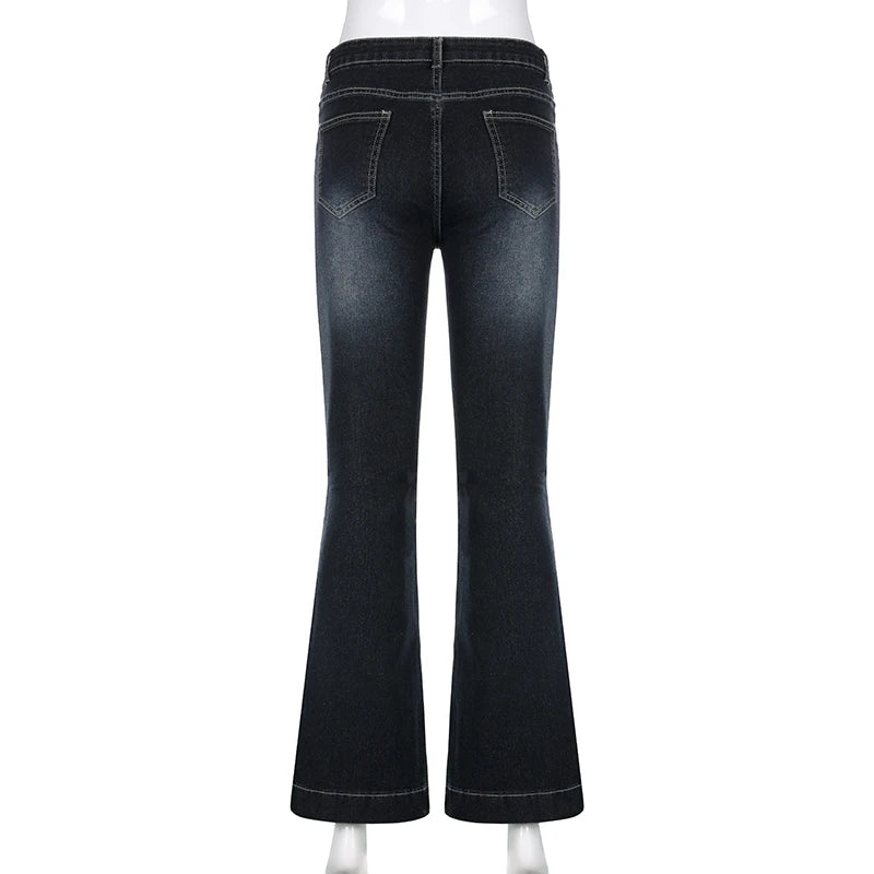Fashion Vintage Skinny Y2K Low Waist Jeans Female Streetwear 2000s Aesthetic Chic Pants Solid Slim Flared Jeans Denim