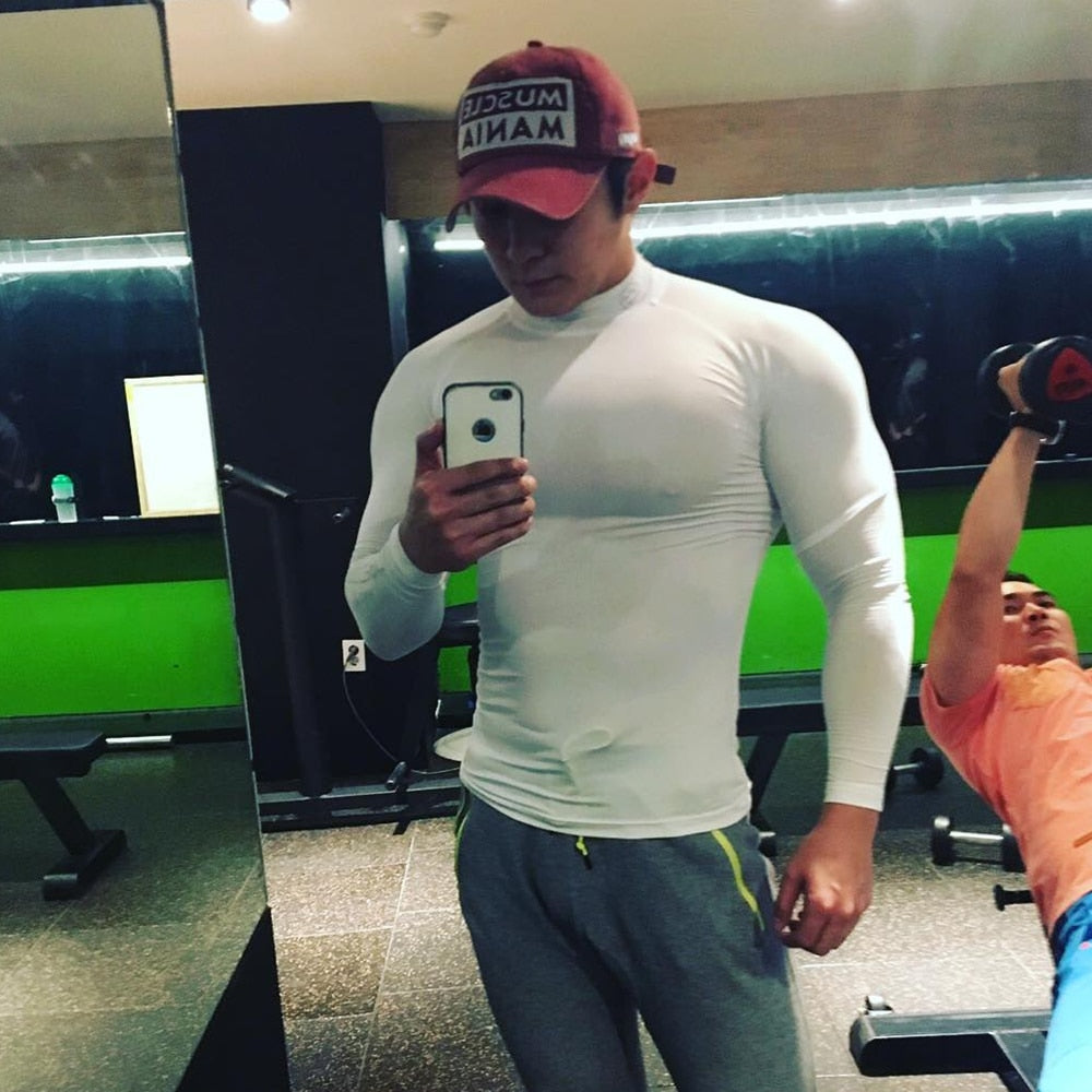 Gym Fitness Skinny T-shirt Men Compression Quick dry Long sleeve Shirt Male Running Bodybuilding Workout Tee shirt Tops Clothing