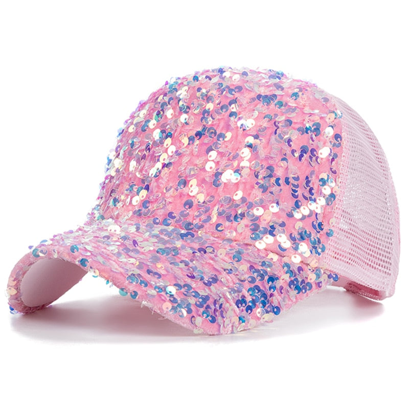 Fashion Women's Summer Cap Sequins Shiny Baseball Cap Female Outdoor Adjustable Streetwear Trucker Hat