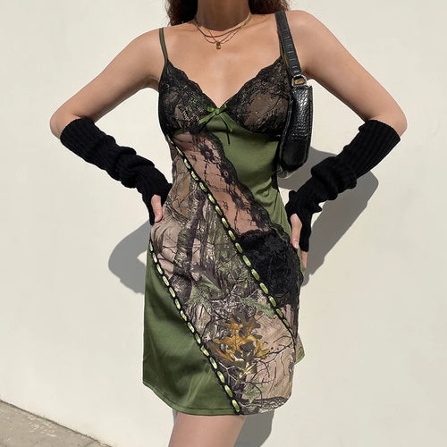 Load image into Gallery viewer, Grunge Fairycore V Neck Lace Patchwork Y2K Slip Dress Female Vintage Fashion Printed Y2K Aesthetic Summer Dress Sexy
