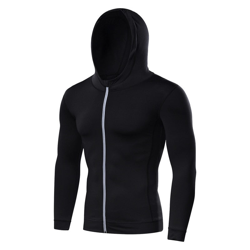 Gym Men Sports Jacket Fitness Long Sleeve Running Elastic Tight Hoodies Zipper Slim Hiking Sweatshirts Male Jogging Hooded Coat