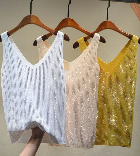 Women's Sexy Sequin Tank Tops Sequin Lace Up Tops V-neck Jacket Basic Camis Vest 2021 Fashion Women Clothing Top Corset