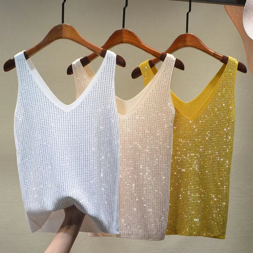 Load image into Gallery viewer, Women&#39;s Sexy Sequin Tank Tops Sequin Lace Up Tops V-neck Jacket Basic Camis Vest 2021 Fashion Women Clothing Top Corset
