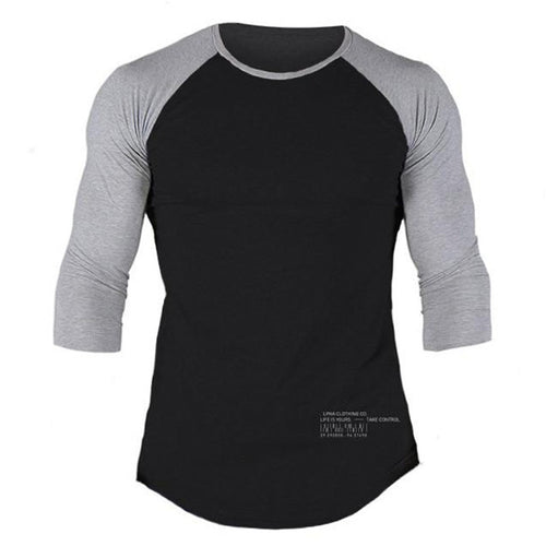Load image into Gallery viewer, Men Gym Fitness T-shirt Cotton Shawl Sleeve Shirts Bodybuilding Slim Fit Workout Patchwork Casual Skinny Tee Tops Male Clothing
