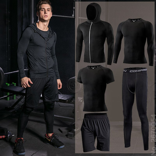 Load image into Gallery viewer, Men Running Compression Sportswear Suit Football Basketball Cycling Fitness Sport Tight Sweatshirt Clothing Set Outdoor Hoodies
