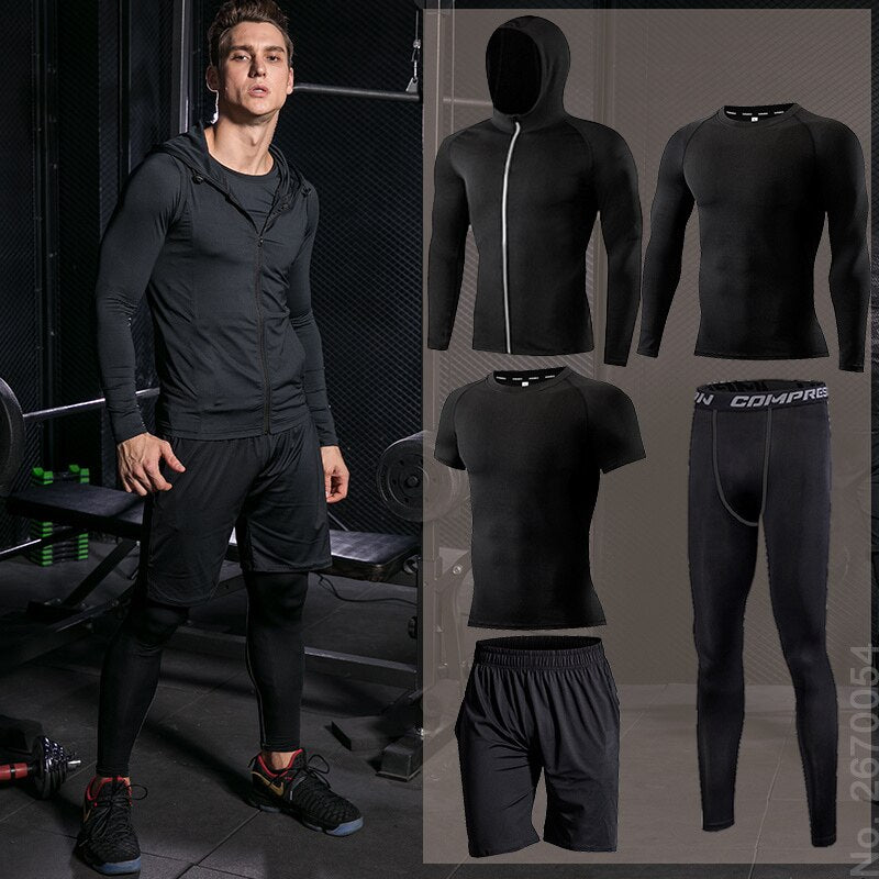 Men Running Compression Sportswear Suit Football Basketball Cycling Fitness Sport Tight Sweatshirt Clothing Set Outdoor Hoodies