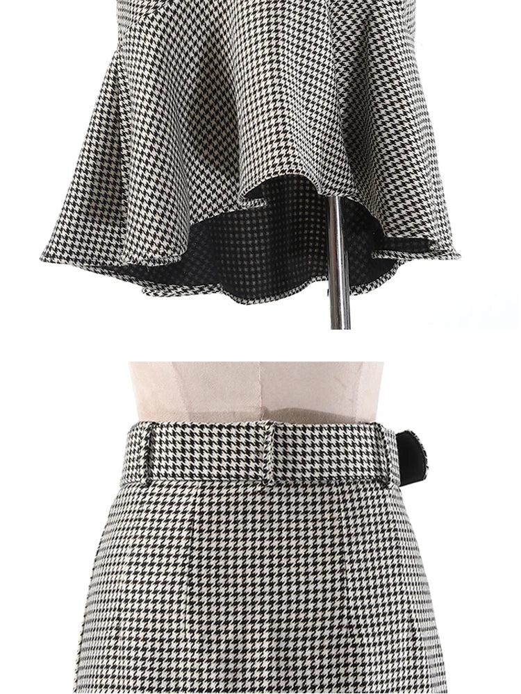 Patchwork Plaid Slim Irregular Temperament Skirt Female Gathered Waist Minimalist Skirts For Women Autumn