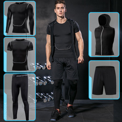 Load image into Gallery viewer, Running Sport Set For Men&#39;s Tight Sport Clothing Gym Fitness Sportswear Suit Outdoor Workout Compression Tracksuit Clothes Black
