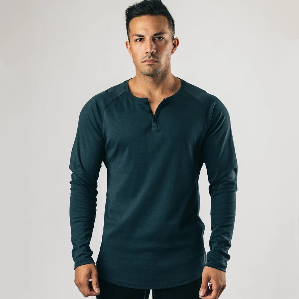 Casual Long sleeve Cotton T-shirt Men Gym Fitness Bodybuilding Workout Slim t shirt Male Solid Tee Tops Sport Training Clothing