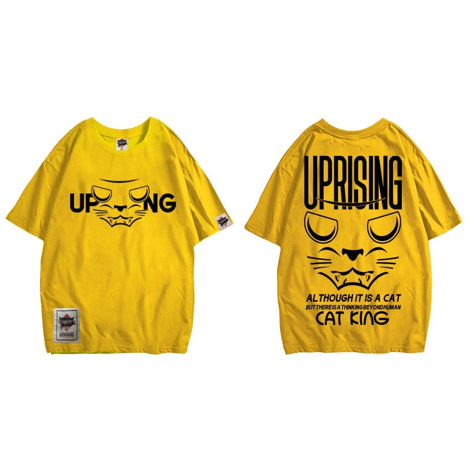Hip Hop T Shirt Men Japanese The Middle Finger Cats T-shirt Harajuku Tshirt Casual Short Sleeve RIP Tops Tee DIP