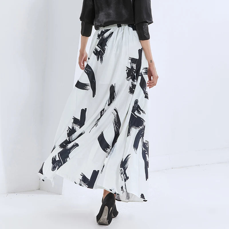 Printed Hit Color Skirt For Women High Waist Large Size Maxi Casual Skirts Female Fashion Clothing Spring
