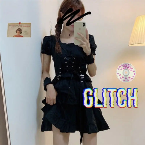 Load image into Gallery viewer, Women&#39;s Gothic Lolita Dress Gothic Punk Mall Goth Kawaii Cute Ruffle Bandage Black Mini Dress Emo Clothes Summer
