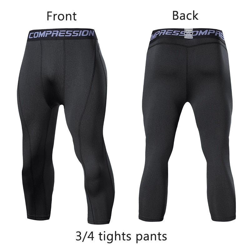 Men's Sports 3/4 Cropped Pants Gym Running Leggings Male Joggings Elastic Compressions Sweatpant Football Basketball Trousers