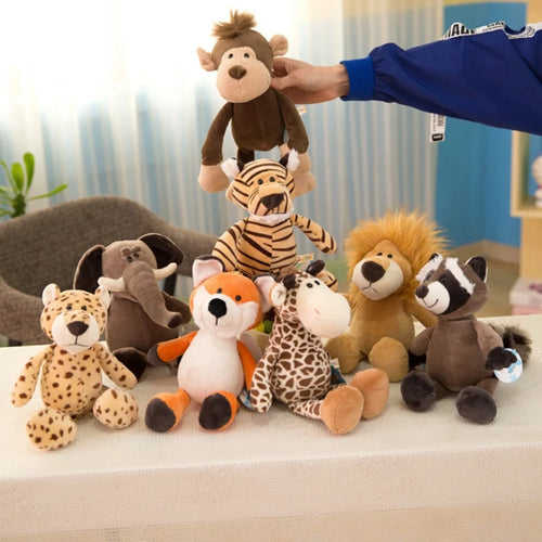 Load image into Gallery viewer, 25cm Simulation Forest Animals Plush Toys Stuffed Lifelike Lion Tiger Elephant Monkey Leopard Giraffe Raccoon Doll for Kids Gift
