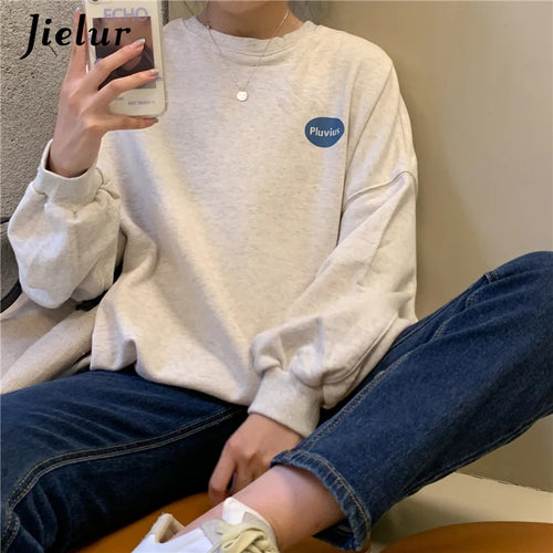 Load image into Gallery viewer, Autumn Style Korean Loose Long-sleeved Letter Printed O-neck Sweatshirt Women Leisure Oatmeal Hoodies Young Pullovers
