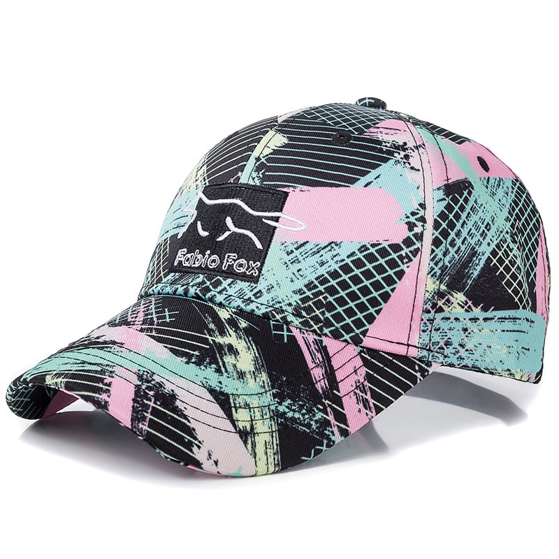 Women Geometric Tie Dye Cap Cotton Fabio Fox Patch Fashion Baseball Cap Women Casual Adjustable Outdoor Streetwear Hat Cap