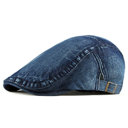 Load image into Gallery viewer, Solid Denim Men&#39;s Beret Caps Washed Summer Berets Hat For Women Bone Casquette Adjustable Sun Visors Size 55-60cm
