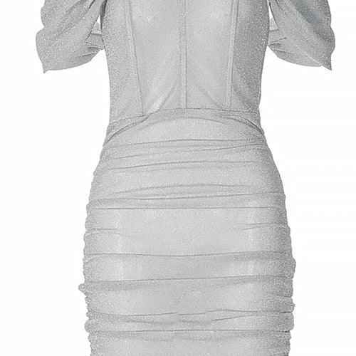 Load image into Gallery viewer, Bright Silk Off Shoulder Pleated Dresses Sexy Short Sleeve Elastic Waist Women Clothing Strapless Backless Sheath Dress
