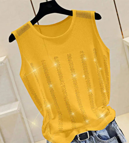 Women's Short Sexy Top Basic Tanks Hollow Out Shiny Sleeveless Tops Vest 2021 Summer Slim Open Back Vest Ladies Clothing Vest