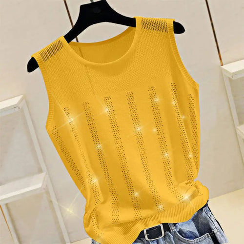 Load image into Gallery viewer, Women&#39;s Short Sexy Top Basic Tanks Hollow Out Shiny Sleeveless Tops Vest 2021 Summer Slim Open Back Vest Ladies Clothing Vest
