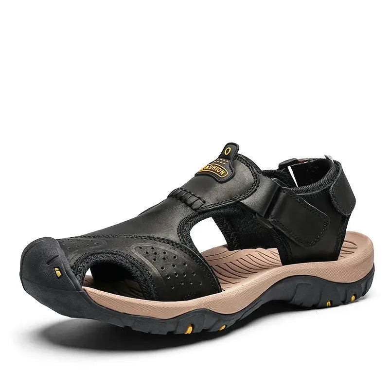 Mens Outdoor Trekking Sandals Summer Breathable Flat Light Fashion Beach Shoes Genuine Leather Luxury Men Sandals v2