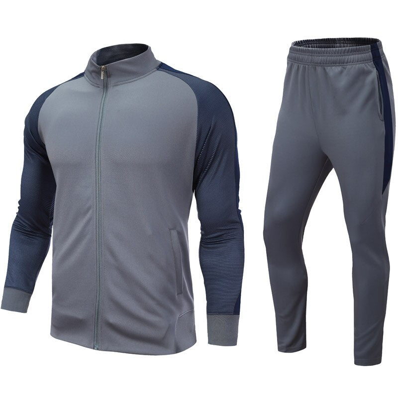 2Pcs Set Men's Soccer Sportswear Tracksuit Jacket Football Training Suit Autumn Winter Spring Long Sleeve Zipper Top and Pants