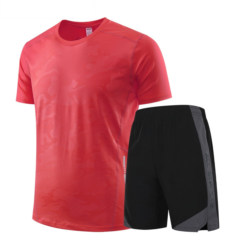 Icy-Cool Running Sets Men Sports Clothes Youth Ice Silk Breathable Fitness Tee Shirts Kits Soccer Set Male Gym T Shirt Shorts