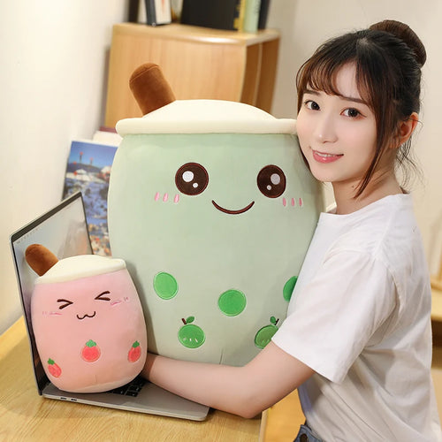 Load image into Gallery viewer, Cute Brinquedos Funny Drink Gifts for Kids Birthday Stuffed green&amp; pink Cushion Cartoon Bubble Tea cup Shaped Pillow Plush Toys
