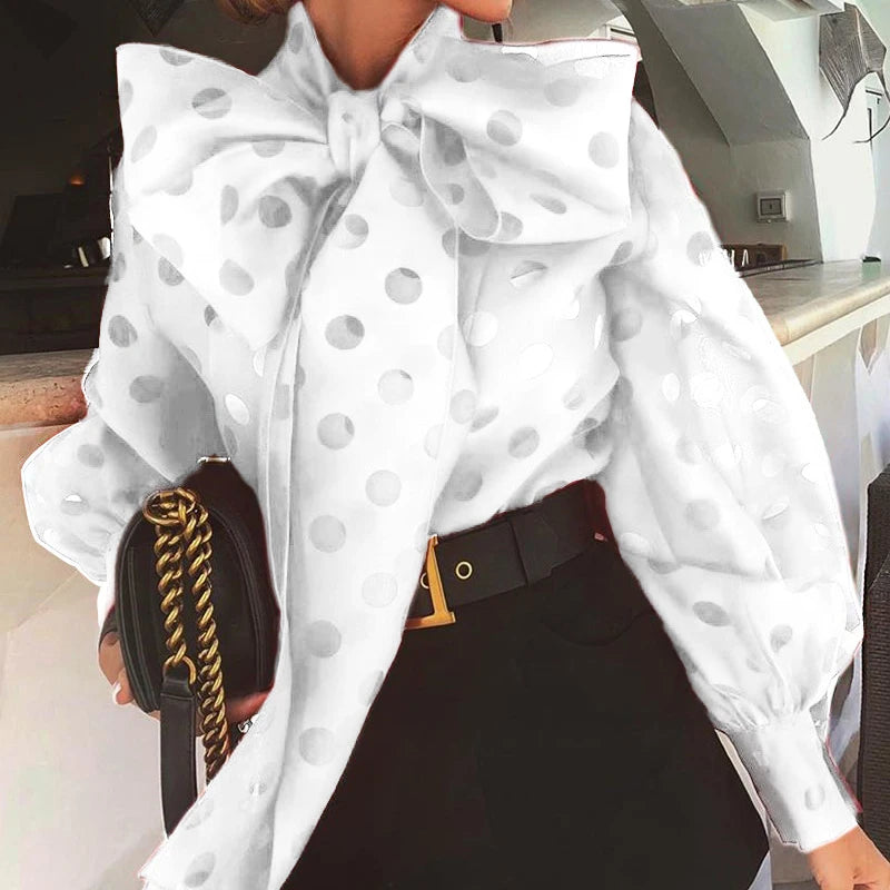 Casual Ruched Women's Blouses Bow Collar Lantern Long Sleeve Lace Up Shirts For Female Fashion Clothing