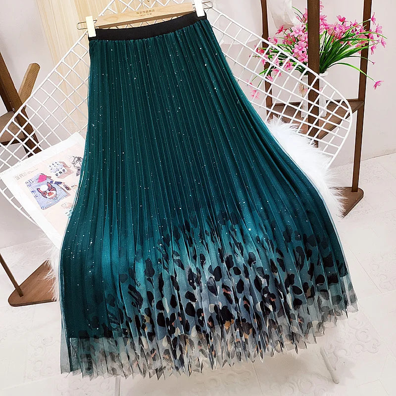 Womens Long Skirts Mesh High Waist Wear On Both Sides Jupe Longue Vintage Fashion A-line Female Tulle Skirt Party Medium Long