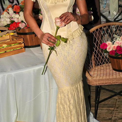 Load image into Gallery viewer, Elegant Sleeveless Bandage Ruffle Edge Printed Dress Women Zipper Slim Long Dress Open Back Party Club Evening Dress
