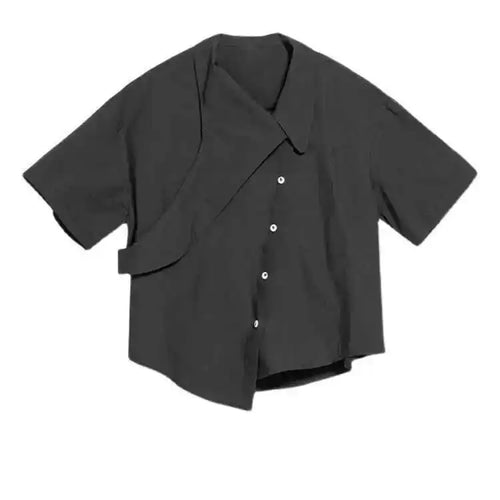 Load image into Gallery viewer, Women Black Irregular Big Size Casual Blouse New Lapel Short Sleeve Loose Fit Shirt Fashion Spring Summer 2025 1DE8726

