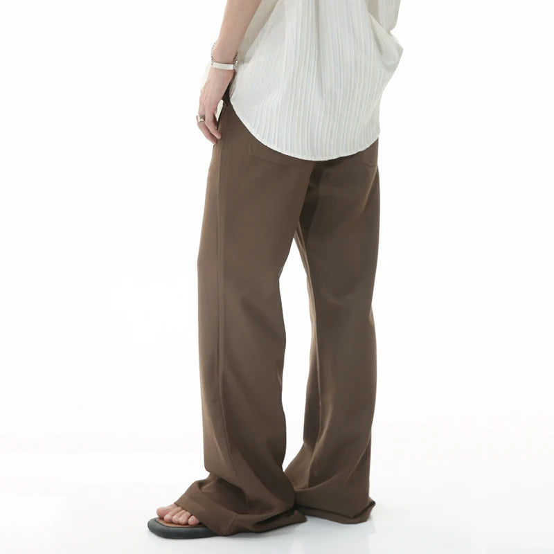 Casual Men's Bottoms Light Flare Suit Panst Solid Color Retro High Waist Loose Wide Leg Male Trousers Summer New 9W1990