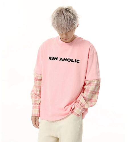 Men's T-shirts New Korean Style Letter Printed Splicing Detachable Plaid Half Sleeve Fashion Causal Menwear Summer 9W1842