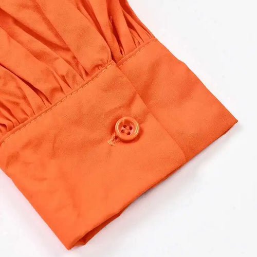 Load image into Gallery viewer, Women Orange Irregular Pleated Big Size Dress New Stand Collar Long Sleeve  Fashion Tide Spring Autumn 2025  1DF4807115
