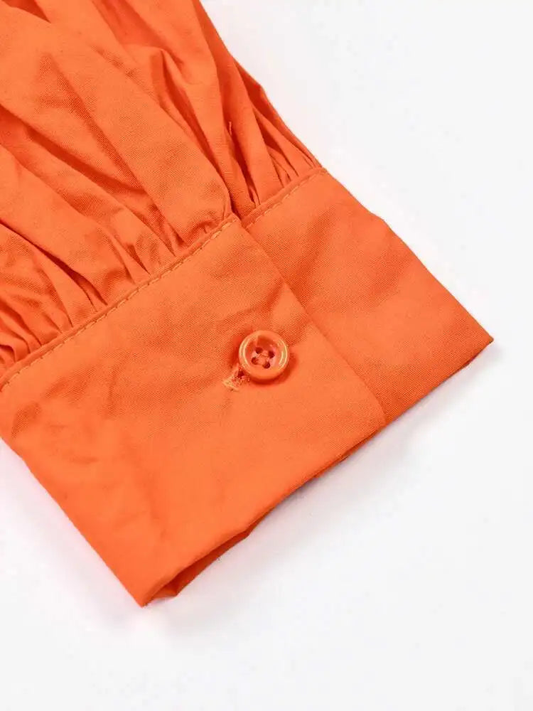 Women Orange Irregular Pleated Big Size Dress New Stand Collar Long Sleeve  Fashion Tide Spring Autumn 2025  1DF4807115