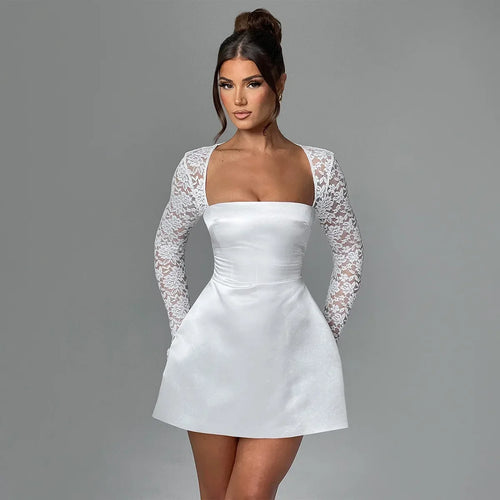 Load image into Gallery viewer, Summer Lace Sleeve Dresses for Women 2024 New Fashion A Line Party Dresses White Satin Dress Women's Clothing 2024

