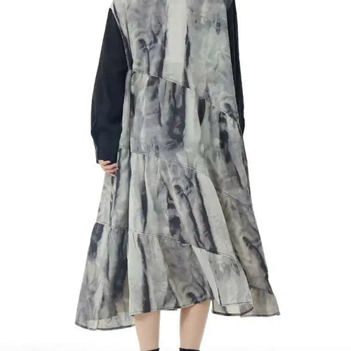 Load image into Gallery viewer, Women Black Pattern Printed Big Size Midi Shirt Dress New Lapel Long Sleeve Fashion Tide Spring Autumn 2025 1DH4765
