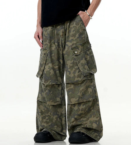 Men's Cargo Pants New American Style Loose Trendy Multi Pockets Straight Wide Leg Casual Male Summer Trousers 9W1731