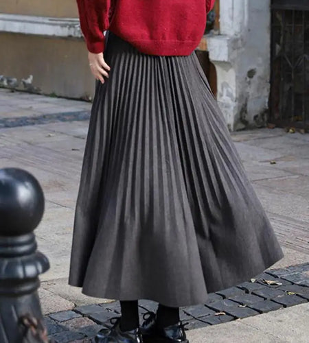 Autumn Winter Korean Fashion Solid Simple Pleated Long Skirt Women's 2024 Elegant High Waist Festival Woolen Skirt Trend Popular