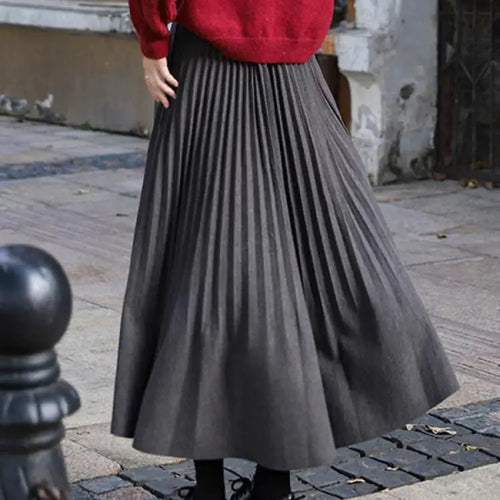 Load image into Gallery viewer, Autumn Winter Korean Fashion Solid Simple Pleated Long Skirt Women's 2024 Elegant High Waist Festival Woolen Skirt Trend Popular
