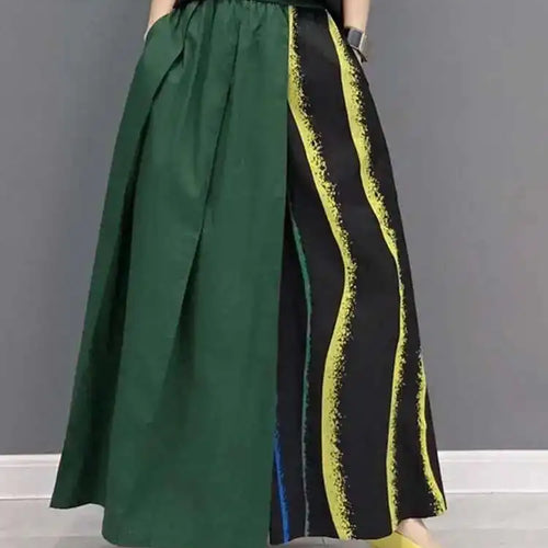 Load image into Gallery viewer, Women Green Striped Color-block Wide Leg Pants High Elastic Waist New Loose Trousers Fashion Spring Autumn 2025 1DF9205
