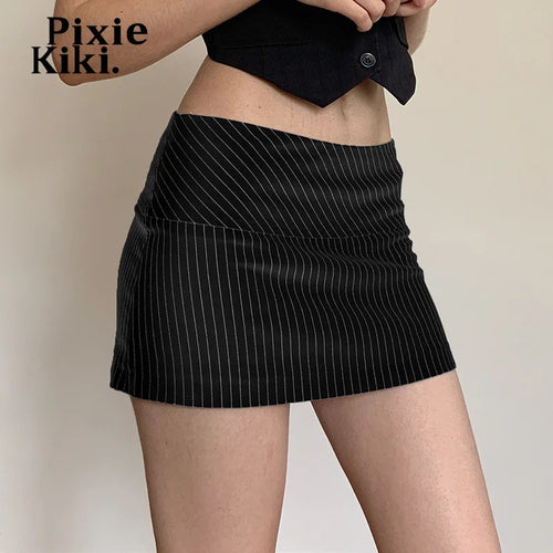 Load image into Gallery viewer, Striped Low Waisted Mini Skirts Black White Skirt Y2k 2000s Teen Girl Clothes P67-BD10
