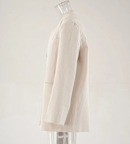 Women Beige Design Buttons Big Size Elegant Blazer New Stand Collar Long Sleeve Jacket Fashion Spring Autumn 2025  CPG1920