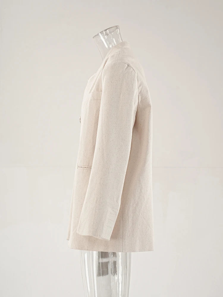 Women Beige Design Buttons Big Size Elegant Blazer New Stand Collar Long Sleeve Jacket Fashion Spring Autumn 2025  CPG1920