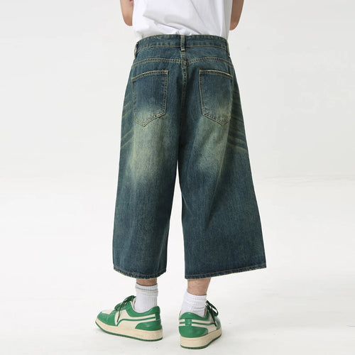 Load image into Gallery viewer, High Street Calf-Length Pants Denim Men&#39;s Shorts Straight Zipper Causal Wide Leg Male Trousers Chic Summer 8825
