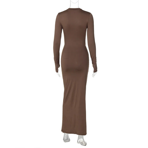 Load image into Gallery viewer, Ruched Draped Sexy Maxi Dress For Women Fashion O Neck Long Sleeve Bodycon Club Party Long Dress Female Elegant Dresses
