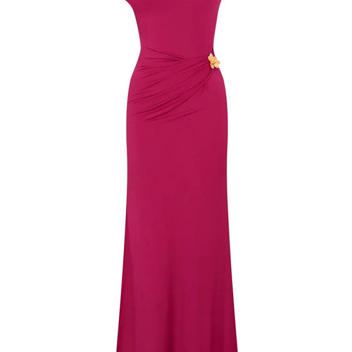 Load image into Gallery viewer, Hollow Out Gold Clasp Sexy Maxi Dress For Women Gown Solid Sleeveless Backless Ruched Bodycon Club Long Dress Elegant
