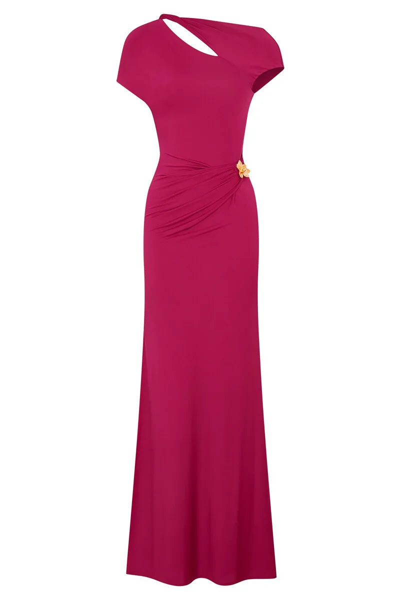 Hollow Out Gold Clasp Sexy Maxi Dress For Women Gown Solid Sleeveless Backless Ruched Bodycon Club Long Dress Elegant