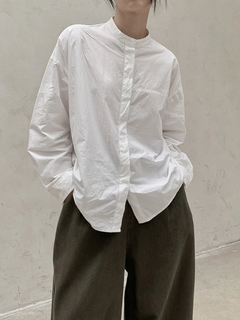 Women Black Brief Big Size Elegant Blouse New Stand Collar Long Sleeve Shirt Fashion Tide Spring Autumn 2025 1DH8347